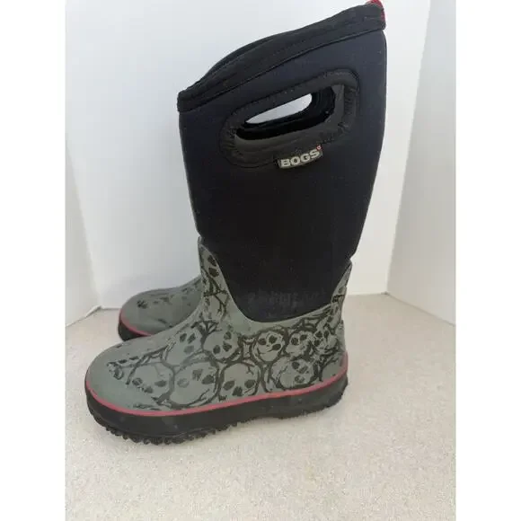 Kidz Bogg Boots Black Red Kids Size 13 Skulls Classic Slip On - Picture 5 of 10